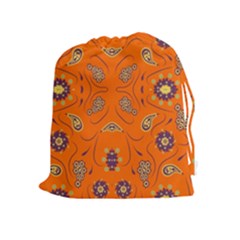 Floral Pattern Paisley Style  Drawstring Pouch (xl) by Eskimos