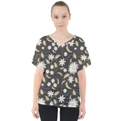 Folk Flowers Print Floral Pattern Ethnic Art V-neck Dolman Drape Top by Eskimos