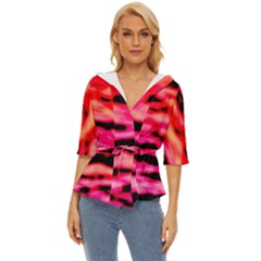 Red  Waves Abstract Series No15 Lightweight Drawstring Hooded Top by DimitriosArt