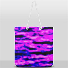 Purple  Waves Abstract Series No6 Full Print Rope Handle Tote (large) by DimitriosArt