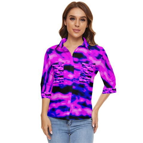 Purple  Waves Abstract Series No6 Women s Quarter Sleeve Pocket Shirt by DimitriosArt