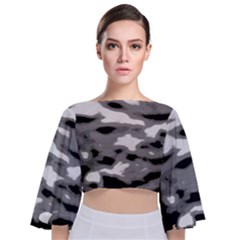 Black Waves Abstract Series No 1 Tie Back Butterfly Sleeve Chiffon Top by DimitriosArt