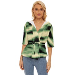 Green  Waves Abstract Series No14 Lightweight Drawstring Hooded Top by DimitriosArt