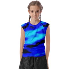 Blue Waves Abstract Series No13 Kids  Raglan Cap Sleeve Tee by DimitriosArt