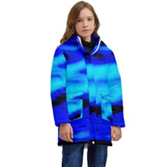 Blue Waves Abstract Series No13 Kid s Hooded Longline Puffer Jacket by DimitriosArt