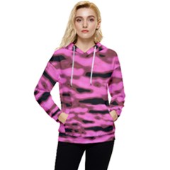 Pink  Waves Abstract Series No1 Women s Lightweight Drawstring Hoodie by DimitriosArt