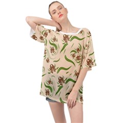 Folk Flowers Print Floral Pattern Ethnic Art Oversized Chiffon Top by Eskimos