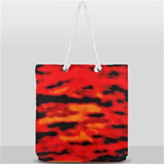 Red  Waves Abstract Series No16 Full Print Rope Handle Tote (large) by DimitriosArt