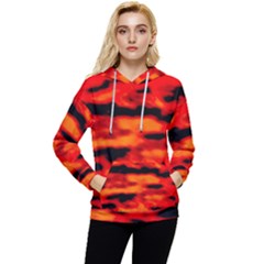 Red  Waves Abstract Series No16 Women s Lightweight Drawstring Hoodie by DimitriosArt