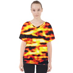 Red  Waves Abstract Series No19 V-neck Dolman Drape Top by DimitriosArt