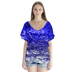 Blue Waves Flow Series 1 V-neck Flutter Sleeve Top by DimitriosArt