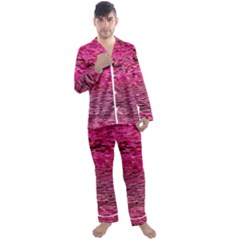 Pink  Waves Flow Series 1 Men s Long Sleeve Satin Pajamas Set by DimitriosArt