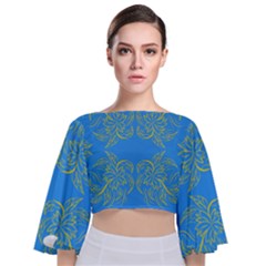 Floral Folk Damask Pattern Fantasy Flowers Floral Geometric Fantasy Tie Back Butterfly Sleeve Chiffon Top by Eskimos