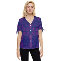 Floral Folk Damask Pattern Fantasy Flowers  Bow Sleeve Button Up Top by Eskimos