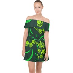 Folk Flowers Print Floral Pattern Ethnic Art Off Shoulder Chiffon Dress by Eskimos