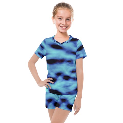 Blue Waves Flow Series 4 Kids  Mesh Tee And Shorts Set by DimitriosArt
