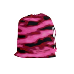 Pink  Waves Flow Series 3 Drawstring Pouch (large) by DimitriosArt