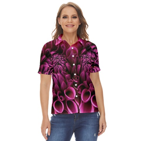 Dahlia-flower-purple-dahlia-petals Women s Short Sleeve Double Pocket Shirt by Sapixe