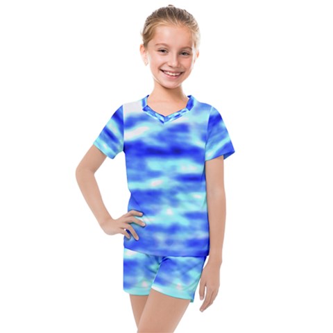 Blue Waves Flow Series 5 Kids  Mesh Tee And Shorts Set by DimitriosArt