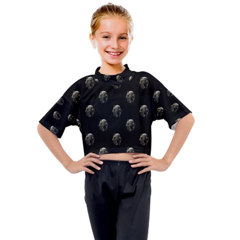 Creepy Head Sculpture With Respirator Motif Pattern Kids Mock Neck Tee by dflcprintsclothing