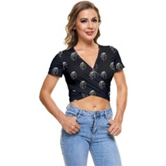 Creepy Head Sculpture With Respirator Motif Pattern Short Sleeve Foldover Tee by dflcprintsclothing