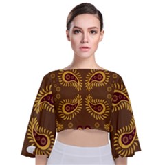 Floral Pattern Paisley Style Paisley Print  Doodle Background Tie Back Butterfly Sleeve Chiffon Top by Eskimos