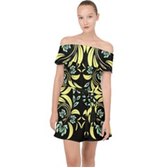 Floral Folk Damask Pattern Fantasy Flowers  Off Shoulder Chiffon Dress by Eskimos