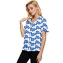 Abstract Waves Bow Sleeve Button Up Top View2