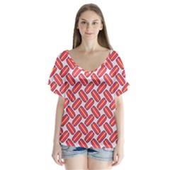 Abstract Cookies V-neck Flutter Sleeve Top by SychEva