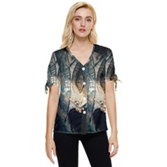 Fractal Bow Sleeve Button Up Top by Sparkle