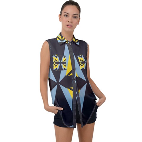 Abstract Pattern Geometric Backgrounds   Sleeveless Chiffon Button Shirt by Eskimos