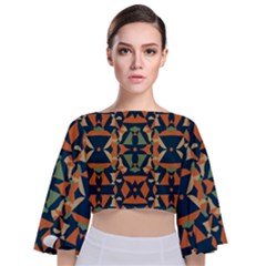 Abstract Pattern Geometric Backgrounds   Tie Back Butterfly Sleeve Chiffon Top by Eskimos