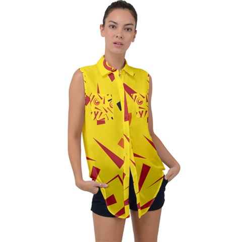 Abstract Pattern Geometric Backgrounds   Sleeveless Chiffon Button Shirt by Eskimos