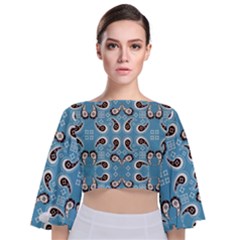 Floral Pattern Paisley Style Paisley Print  Doodle Background Tie Back Butterfly Sleeve Chiffon Top by Eskimos