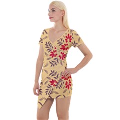 Floral Folk Damask Pattern Fantasy Flowers Floral Geometric Fantasy Short Sleeve Asymmetric Mini Dress by Eskimos