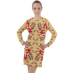 Floral Folk Damask Pattern Fantasy Flowers Floral Geometric Fantasy Long Sleeve Hoodie Dress by Eskimos