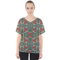 Floral Folk Damask Pattern Fantasy Flowers Floral Geometric Fantasy V-neck Dolman Drape Top by Eskimos