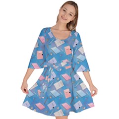 Notepads Pens And Pencils Velour Kimono Dress by SychEva