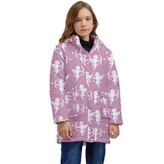 Cupid Pattern Kid s Hooded Longline Puffer Jacket by Valentinaart