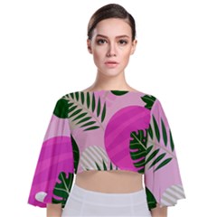 Tropical Pattern Tie Back Butterfly Sleeve Chiffon Top by Valentinaart
