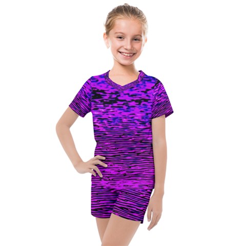 Magenta Waves Flow Series 2 Kids  Mesh Tee And Shorts Set by DimitriosArt