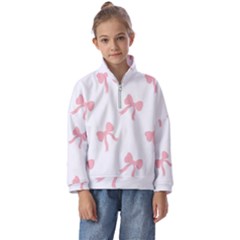 Pink Ribbons Pattern Kids  Half Zip Hoodie by Littlebird
