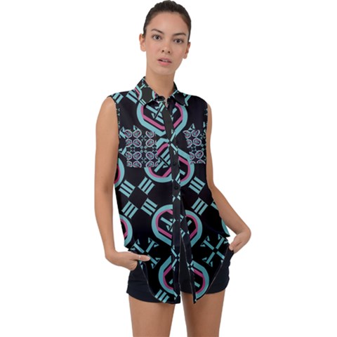 Abstract Pattern Geometric Backgrounds   Sleeveless Chiffon Button Shirt by Eskimos