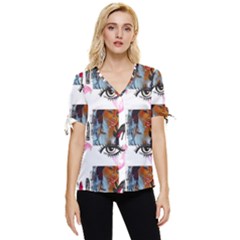 Fashion Faces Bow Sleeve Button Up Top by Sparkle