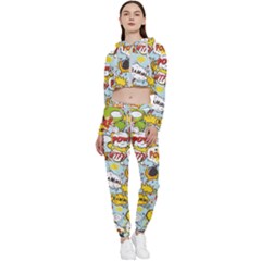Comic Pow Bamm Boom Poof Wtf Pattern 1 Cropped Zip Up Lounge Set by EDDArt