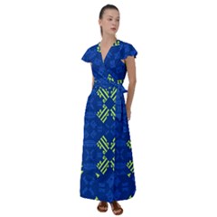 Abstract Pattern Geometric Backgrounds   Flutter Sleeve Maxi Dress by Eskimos
