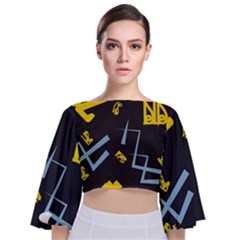 Abstract Pattern Geometric Backgrounds   Tie Back Butterfly Sleeve Chiffon Top by Eskimos