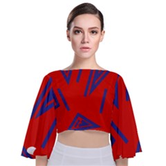 Abstract Pattern Geometric Backgrounds   Tie Back Butterfly Sleeve Chiffon Top by Eskimos