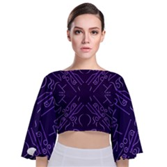 Abstract Pattern Geometric Backgrounds   Tie Back Butterfly Sleeve Chiffon Top by Eskimos