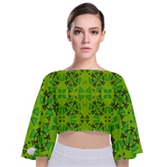 Abstract Pattern Geometric Backgrounds   Tie Back Butterfly Sleeve Chiffon Top by Eskimos